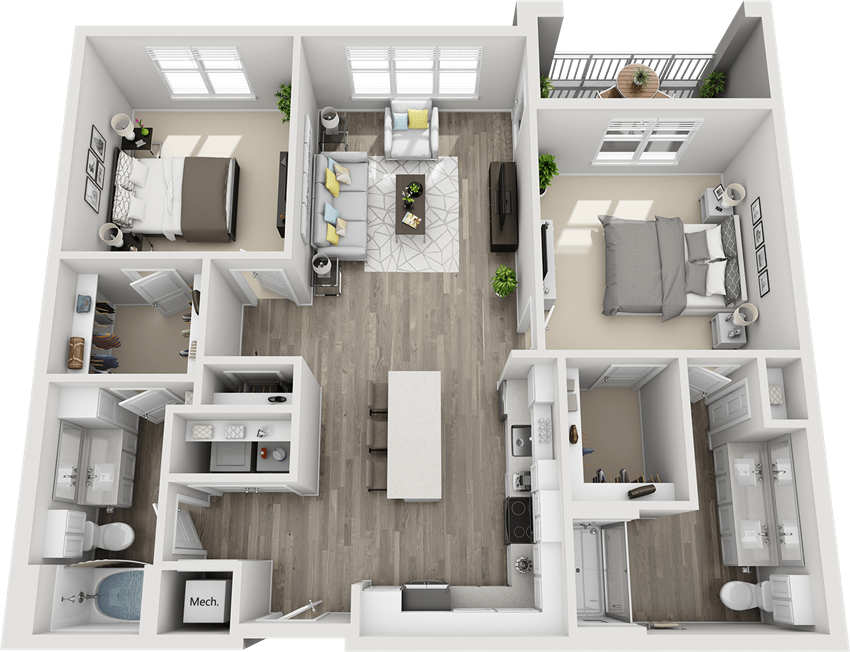 2 bedroom 2 bathroom floorplan drawing